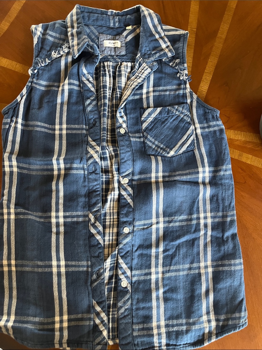 dylan Blue and White Plaid Sleeveless Button-Down Shirt